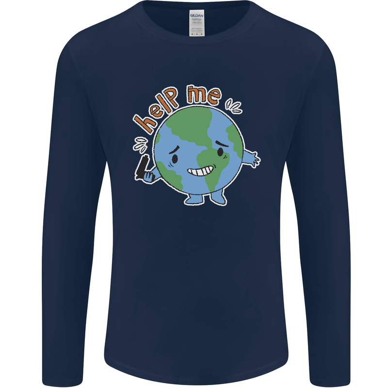 Environment Help Me Climate Change Mens Long Sleeve T-Shirt Navy Blue