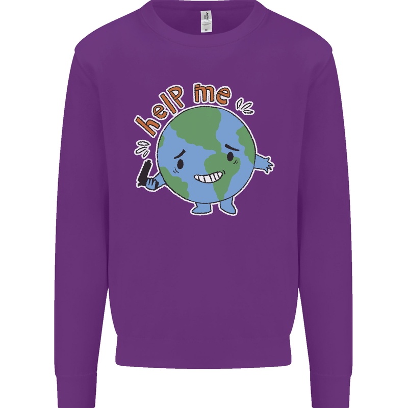 Environment Help Me Climate Change Mens Sweatshirt Jumper Purple
