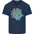 Environment Help Me Climate Change Mens V-Neck Cotton T-Shirt Navy Blue