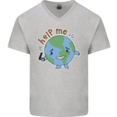 Environment Help Me Climate Change Mens V-Neck Cotton T-Shirt Sports Grey