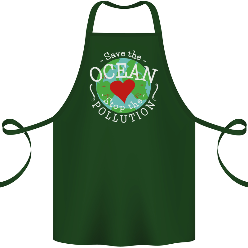 Environment Save the Ocean Stop Pollution Cotton Apron 100% Organic Forest Green