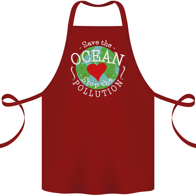 Environment Save the Ocean Stop Pollution Cotton Apron 100% Organic Maroon
