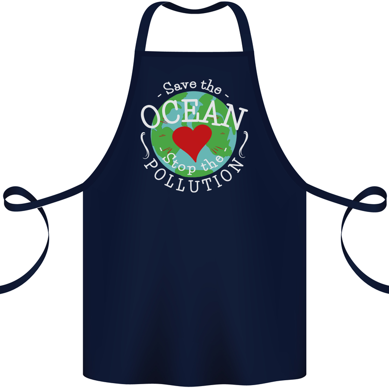 Environment Save the Ocean Stop Pollution Cotton Apron 100% Organic Navy Blue