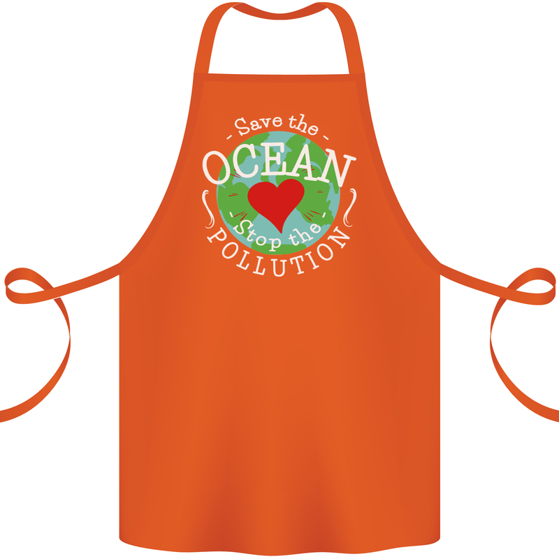 Environment Save the Ocean Stop Pollution Cotton Apron 100% Organic Orange