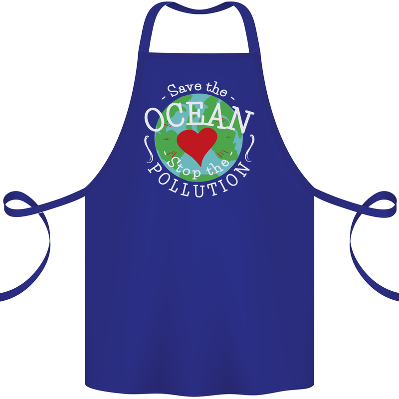 Environment Save the Ocean Stop Pollution Cotton Apron 100% Organic Royal Blue