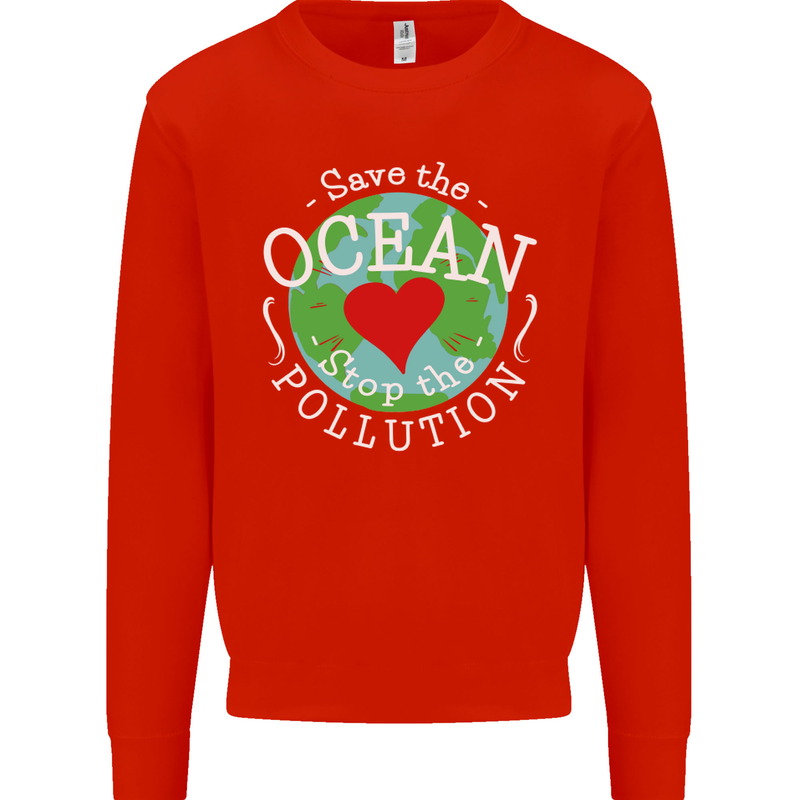 Environment Save the Ocean Stop Pollution Kids Sweatshirt Jumper Bright Red