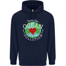 Environment Save the Ocean Stop Pollution Mens 80% Cotton Hoodie Navy Blue