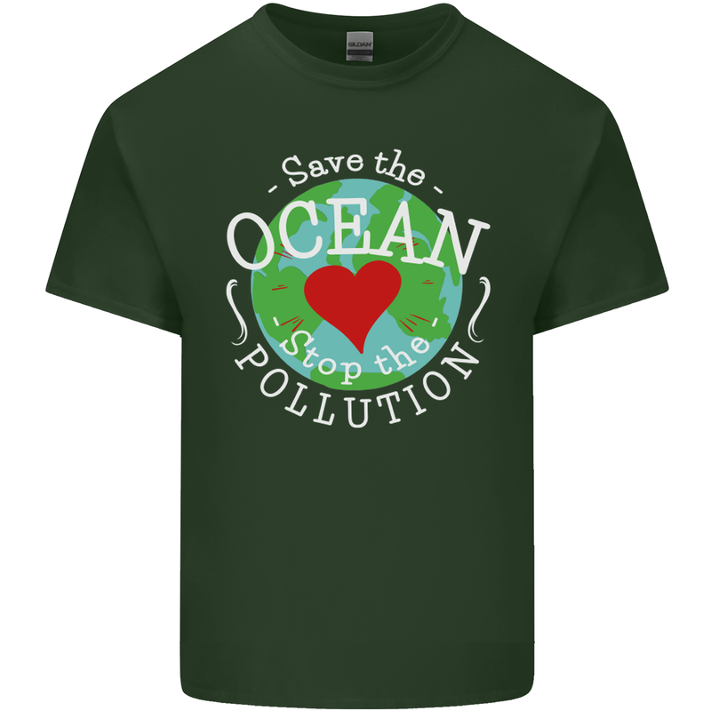 Environment Save the Ocean Stop Pollution Mens Cotton T-Shirt Tee Top Forest Green