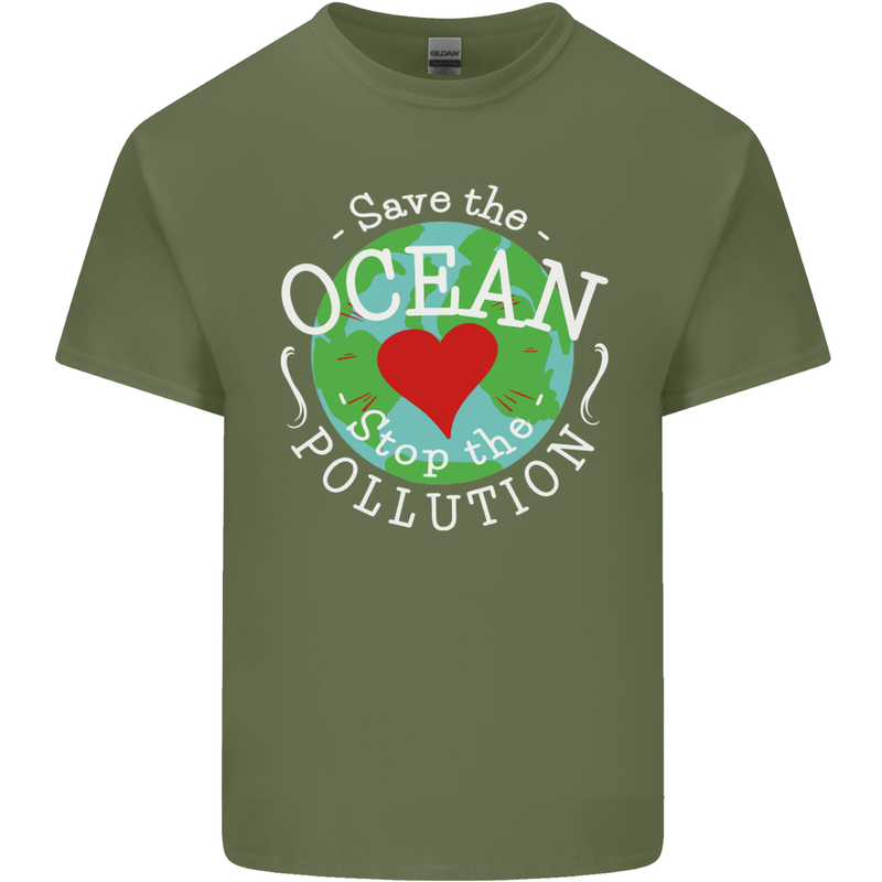 Environment Save the Ocean Stop Pollution Mens Cotton T-Shirt Tee Top Military Green