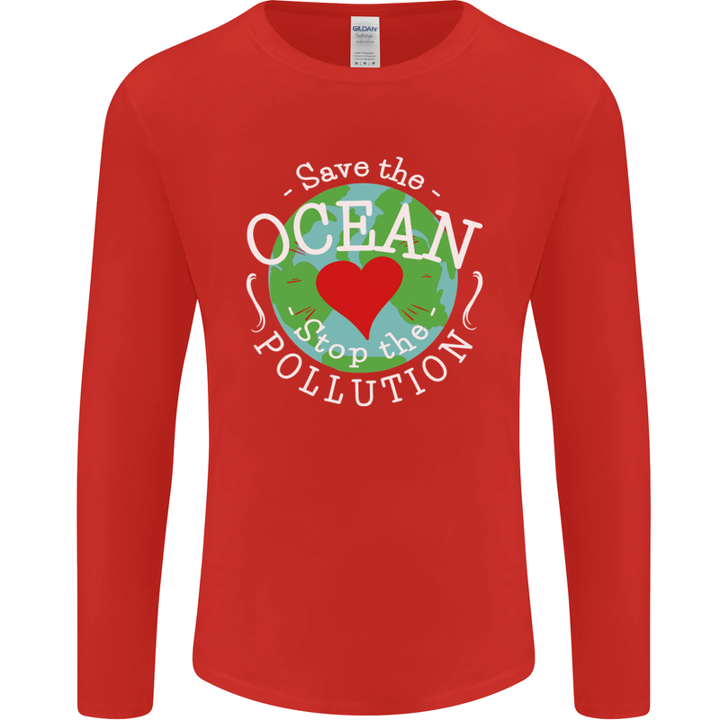 Environment Save the Ocean Stop Pollution Mens Long Sleeve T-Shirt Red