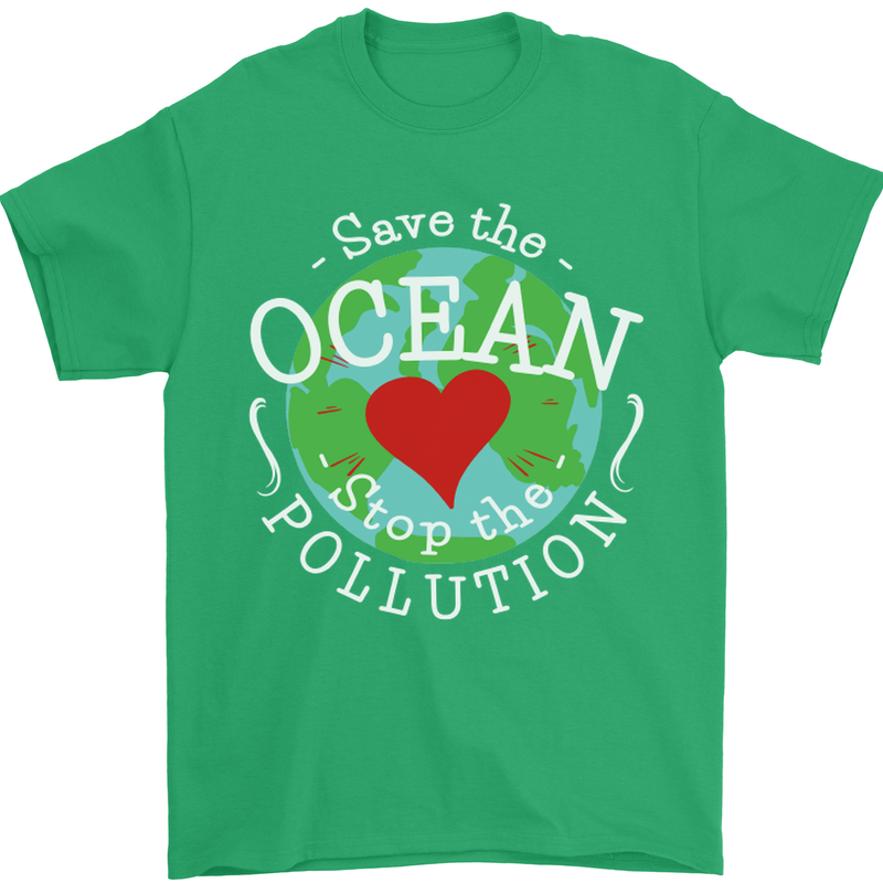 Environment Save the Ocean Stop Pollution Mens T-Shirt Cotton Gildan Irish Green