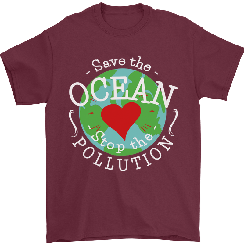 Environment Save the Ocean Stop Pollution Mens T-Shirt Cotton Gildan Maroon