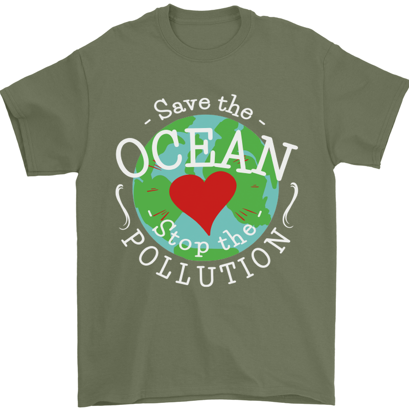 Environment Save the Ocean Stop Pollution Mens T-Shirt Cotton Gildan Military Green