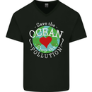 Environment Save the Ocean Stop Pollution Mens V-Neck Cotton T-Shirt Black