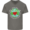 Environment Save the Ocean Stop Pollution Mens V-Neck Cotton T-Shirt Charcoal