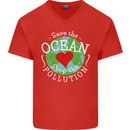Environment Save the Ocean Stop Pollution Mens V-Neck Cotton T-Shirt Red