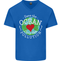 Environment Save the Ocean Stop Pollution Mens V-Neck Cotton T-Shirt Royal Blue