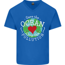 Environment Save the Ocean Stop Pollution Mens V-Neck Cotton T-Shirt Royal Blue
