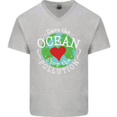 Environment Save the Ocean Stop Pollution Mens V-Neck Cotton T-Shirt Sports Grey