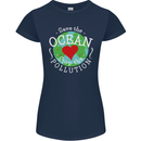 Environment Save the Ocean Stop Pollution Womens Petite Cut T-Shirt Navy Blue