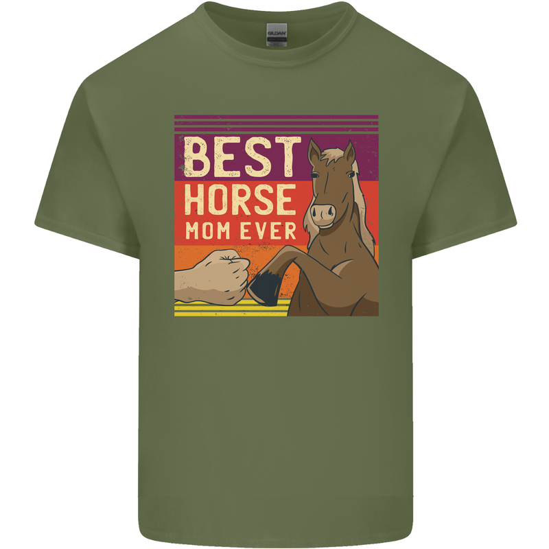Equestrian Best Horse Mom Ever Funny Mens Cotton T-Shirt Tee Top Military Green