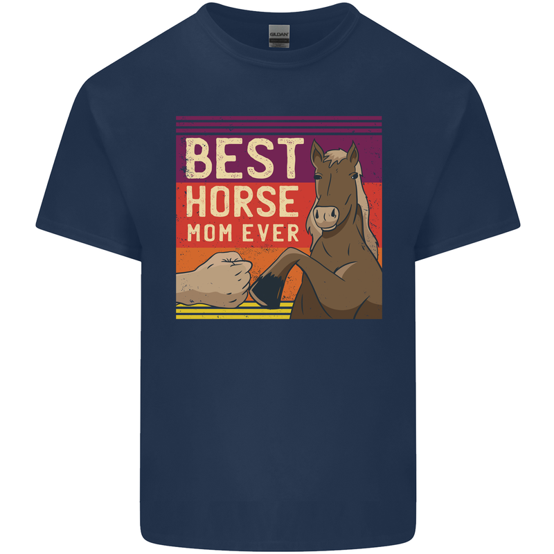 Equestrian Best Horse Mom Ever Funny Mens Cotton T-Shirt Tee Top Navy Blue
