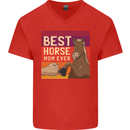 Equestrian Best Horse Mom Ever Funny Mens V-Neck Cotton T-Shirt Red