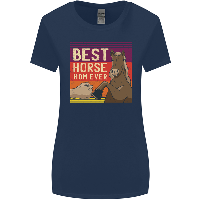 Equestrian Best Horse Mom Ever Funny Womens Wider Cut T-Shirt Navy Blue