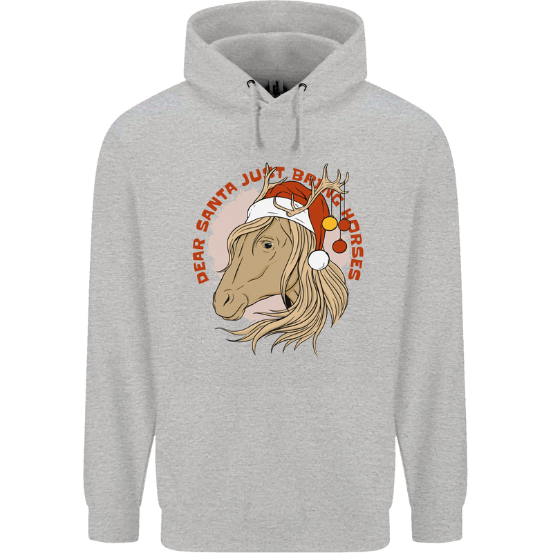Equestrian Dear Santa Funny Horse Christmas Childrens Kids Hoodie Sports Grey
