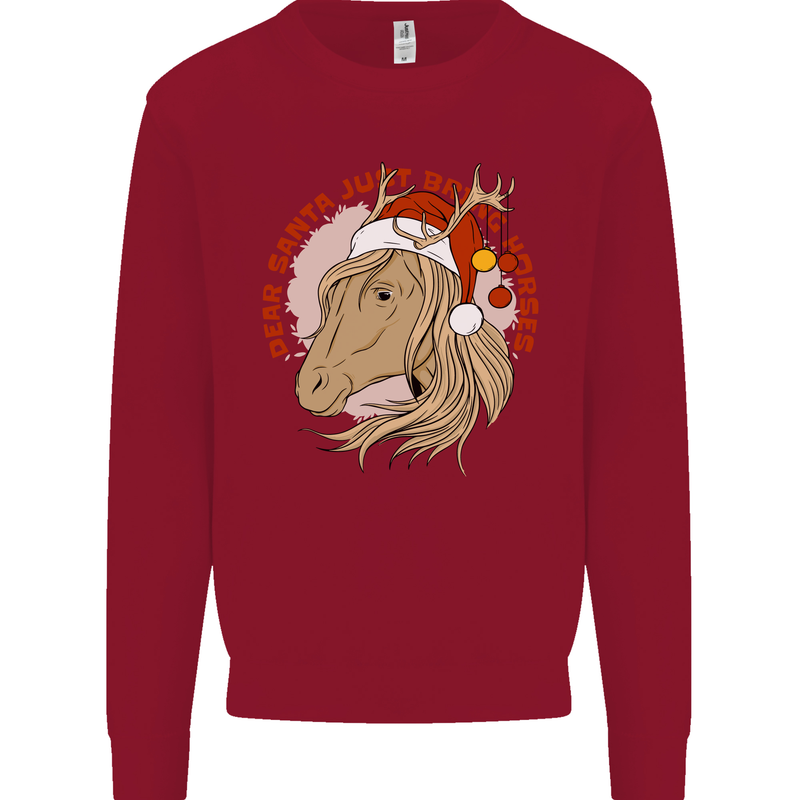 Equestrian Dear Santa Funny Horse Christmas Kids Sweatshirt Jumper Red