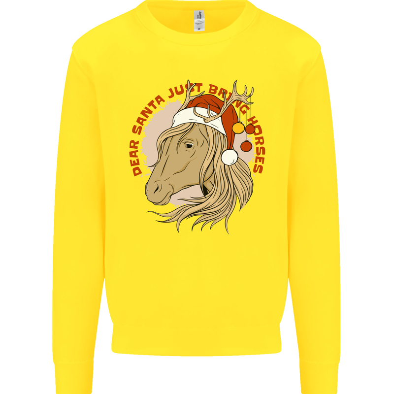 Equestrian Dear Santa Funny Horse Christmas Kids Sweatshirt Jumper Yellow