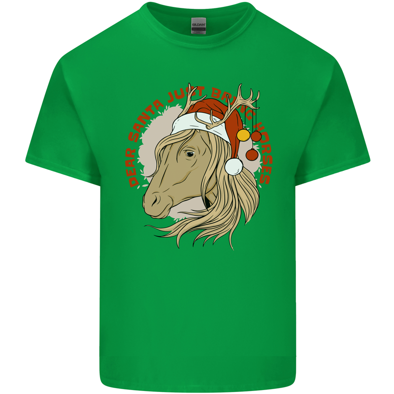 Equestrian Dear Santa Funny Horse Christmas Mens Cotton T-Shirt Tee Top Irish Green