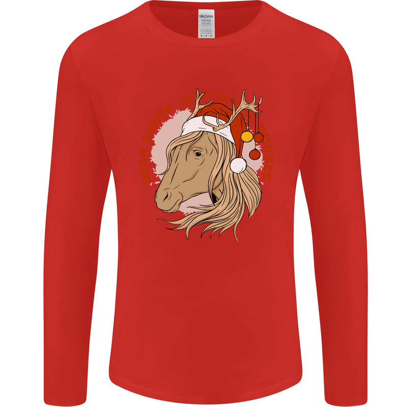 Equestrian Dear Santa Funny Horse Christmas Mens Long Sleeve T-Shirt Red