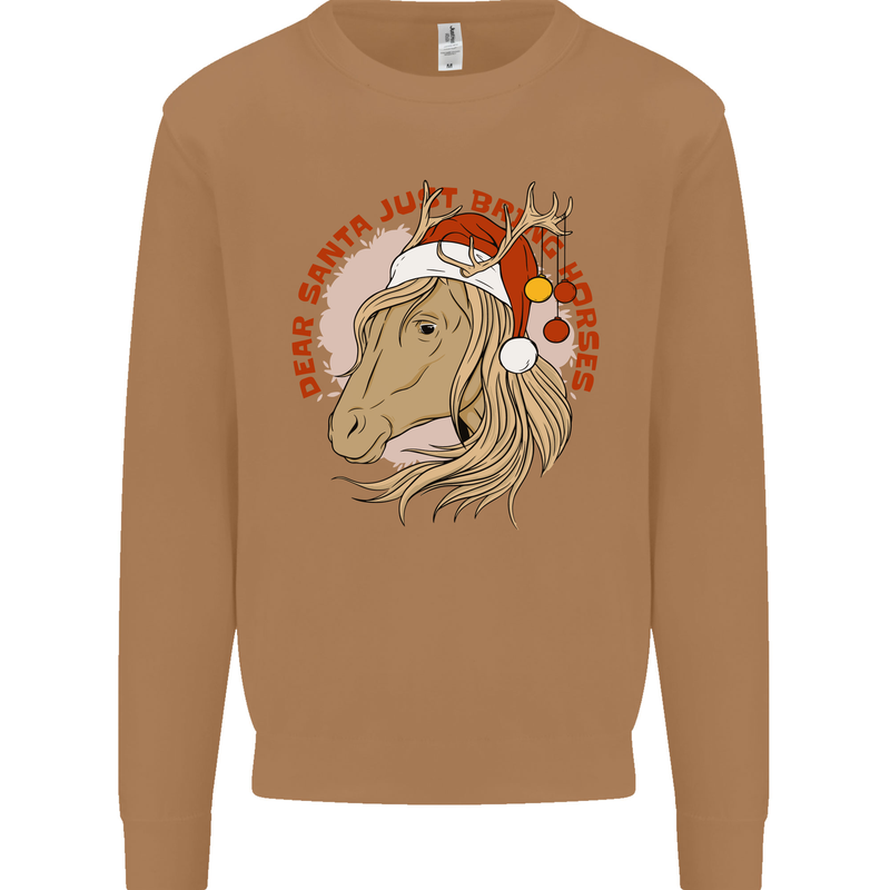 Equestrian Dear Santa Funny Horse Christmas Mens Sweatshirt Jumper Caramel Latte