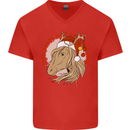 Equestrian Dear Santa Funny Horse Christmas Mens V-Neck Cotton T-Shirt Red