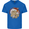 Equestrian Dear Santa Funny Horse Christmas Mens V-Neck Cotton T-Shirt Royal Blue