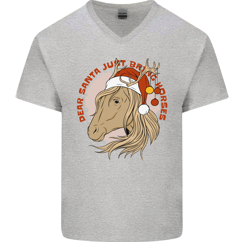 Equestrian Dear Santa Funny Horse Christmas Mens V-Neck Cotton T-Shirt Sports Grey