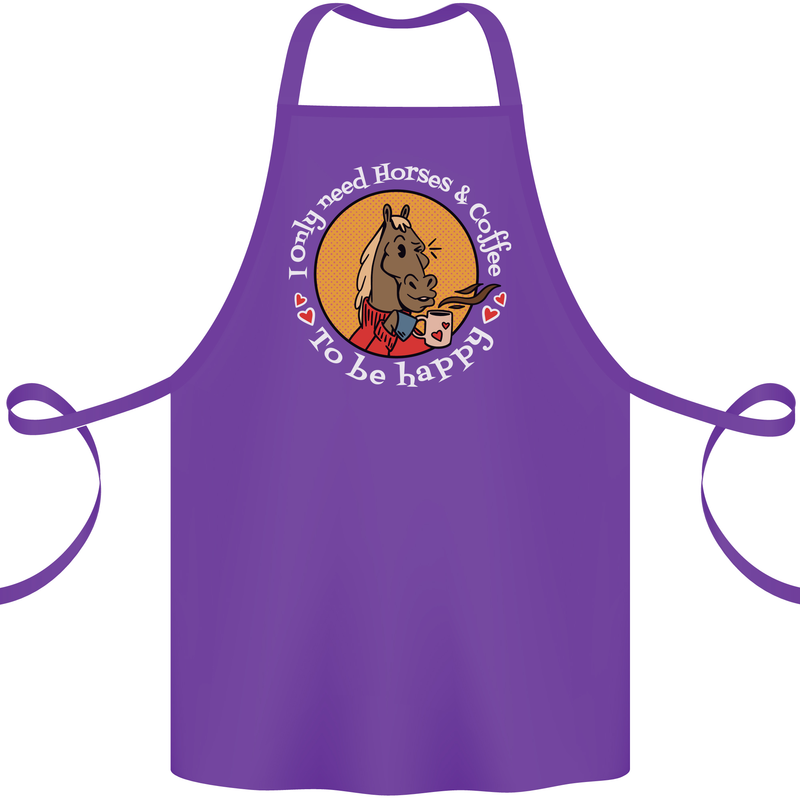 Equestrian I Only Need Horses and Coffee Cotton Apron 100% Organic Purple