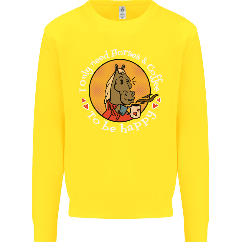 Equestrian I Only Need Horses and Coffee Kids Sweatshirt Jumper Yellow