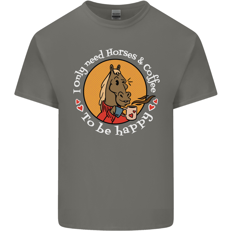Equestrian I Only Need Horses and Coffee Kids T-Shirt Childrens Charcoal