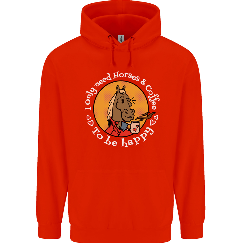 Equestrian I Only Need Horses and Coffee Mens 80% Cotton Hoodie Bright Red