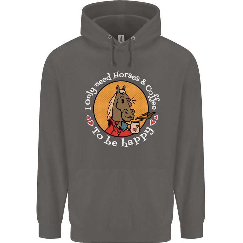Equestrian I Only Need Horses and Coffee Mens 80% Cotton Hoodie Charcoal
