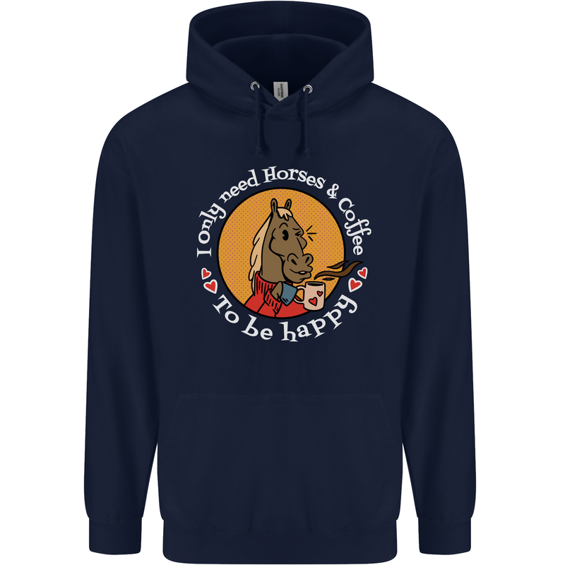 Equestrian I Only Need Horses and Coffee Mens 80% Cotton Hoodie Navy Blue