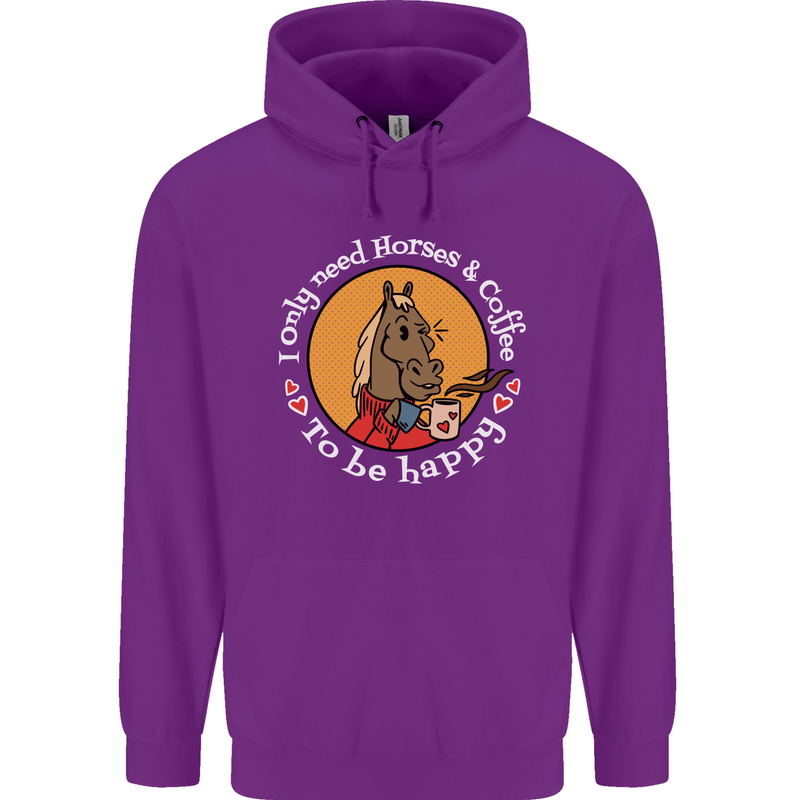 Equestrian I Only Need Horses and Coffee Mens 80% Cotton Hoodie Purple