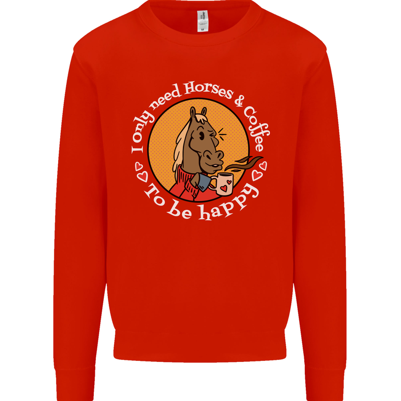Equestrian I Only Need Horses and Coffee Mens Sweatshirt Jumper Bright Red