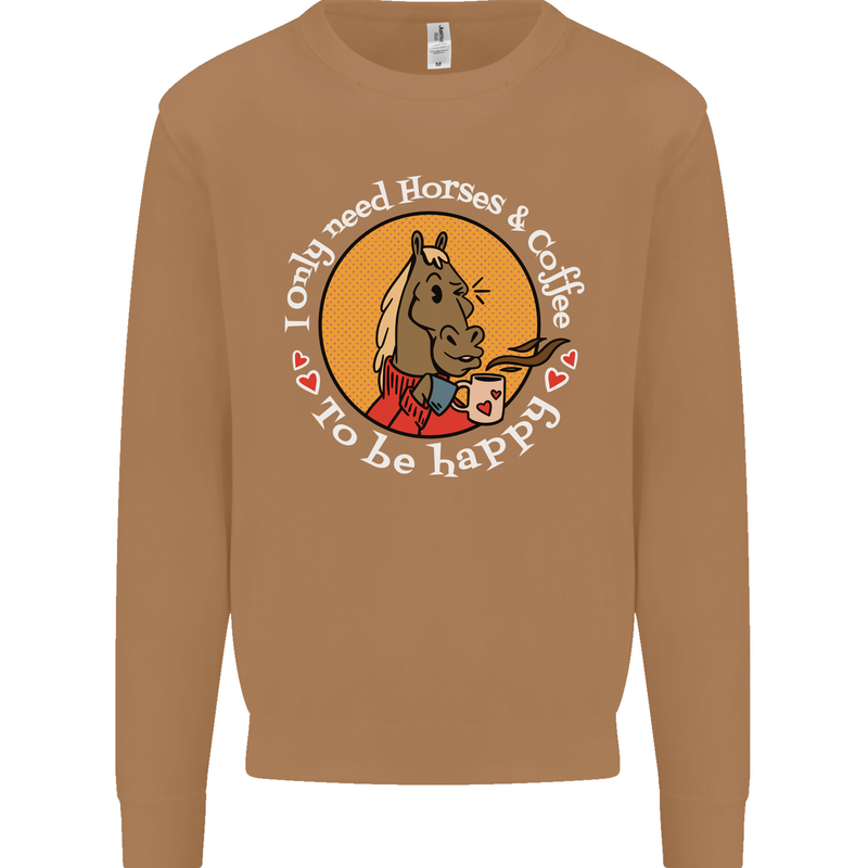 Equestrian I Only Need Horses and Coffee Mens Sweatshirt Jumper Caramel Latte