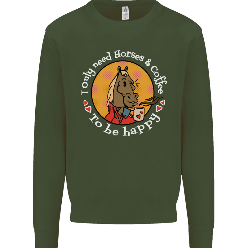 Equestrian I Only Need Horses and Coffee Mens Sweatshirt Jumper Forest Green