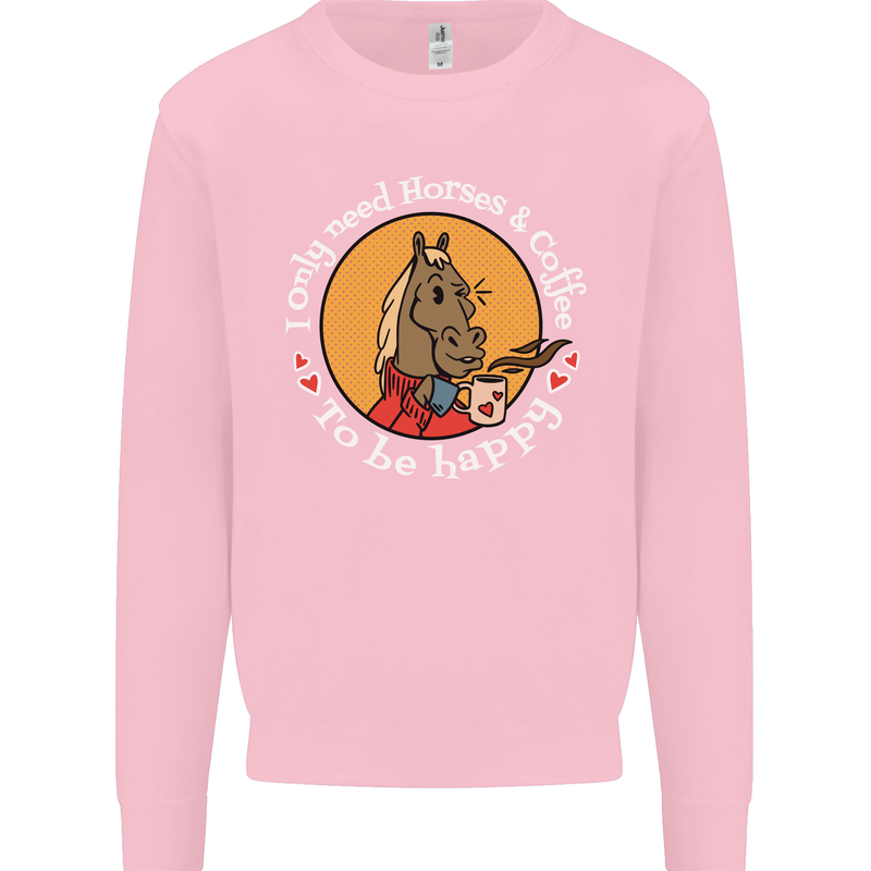 Equestrian I Only Need Horses and Coffee Mens Sweatshirt Jumper Light Pink