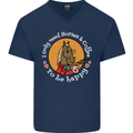 Equestrian I Only Need Horses and Coffee Mens V-Neck Cotton T-Shirt Navy Blue