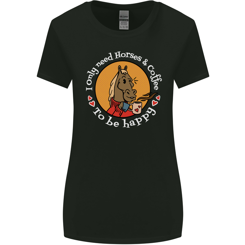 Equestrian I Only Need Horses and Coffee Womens Wider Cut T-Shirt Black
